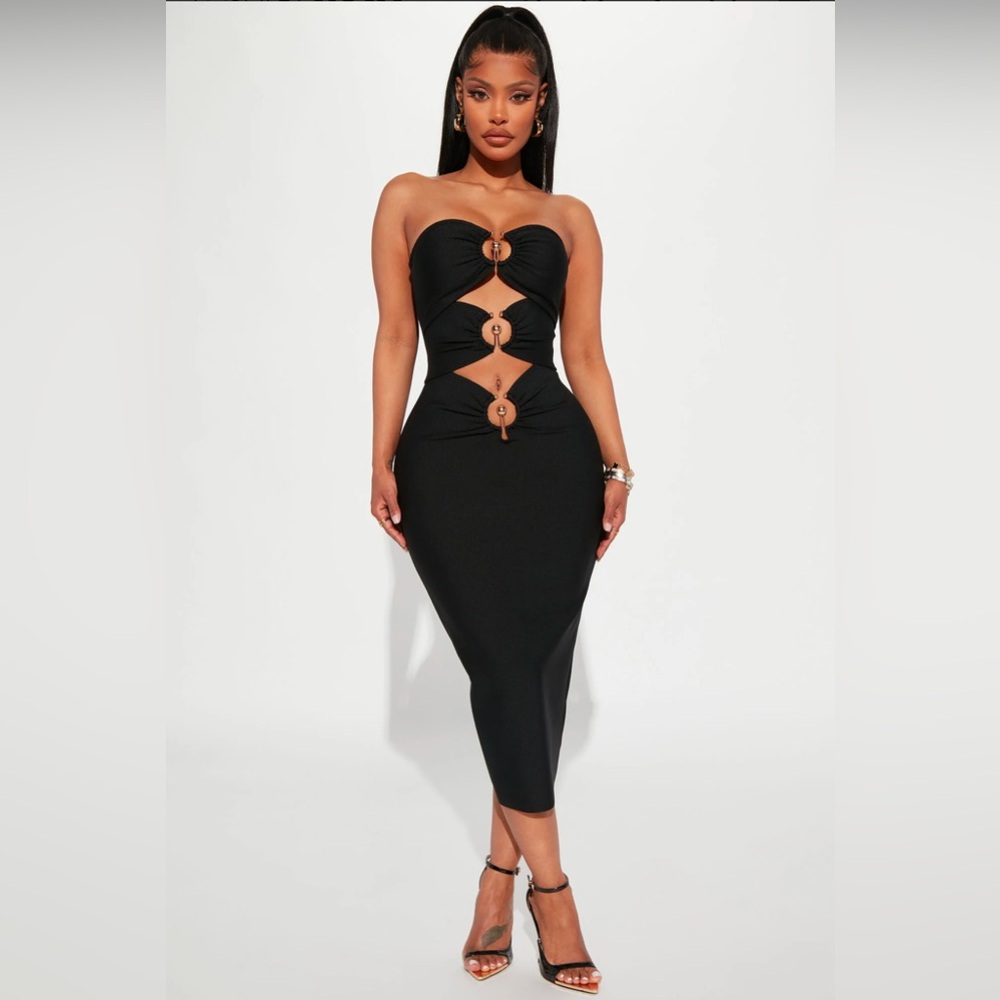 Beck Bandage Midi Dress in Black – Sleek, Sculpting Fit for Effortless Elegance"